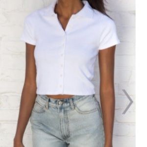 Brandy White collared cropped shirt